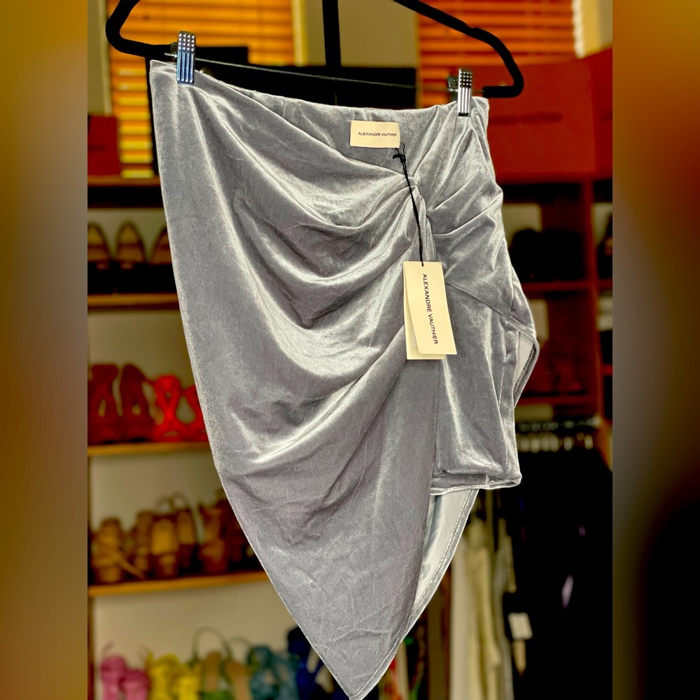 Asymmetric Velvet Ruched Mini Skirt